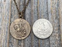 Bronze Latin St Martin of Tours Medal Pendant Necklace, French Antique Replica, Sanctus Martinus Turonensis Bishop of Tours, by Penin Lyon