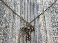 Bronze Artisan Crucifix, Antique Replica, Crucifix Pendant Necklace, Large and Elegant Bronze Crucifix, Bail on Backside, Radiant Crucifix