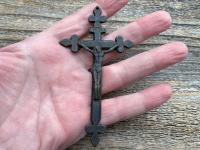 Antique Replica Small French Wall Crucifix, your choice of Antiqued Gold, Antiqued Pewter or Rust Brown, Rare 4 inch Crucifix from France