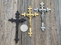 Antique Replica Small French Wall Crucifix, your choice of Antiqued Gold, Antiqued Pewter or Rust Brown, Rare 4 inch Crucifix from France