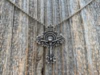 Sterling Silver Artisan Crucifix, Antique Replica, Crucifix Pendant Necklace, Large and Elegant Sterling Silver Crucifix, Bail on Backside