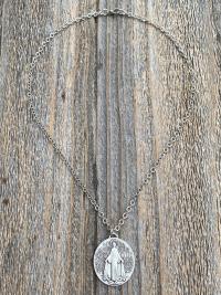 Silver Plated Large French Miraculous Medal, Antique Replica, Pendant Necklace, By artists PCH & JB, Miraculous Medallion from France MM1