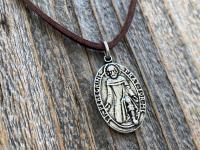 Antiqued Pewter St Peregrine Laziosi Medal Pendant Necklace, Antique Replica, Saint of Cancer, Saint Peregrinus Pellegrino, Pray for Me