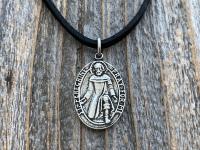 Antiqued Pewter St Peregrine Laziosi Medal Pendant Necklace, Antique Replica, Saint of Cancer, Saint Peregrinus Pellegrino, Pray for Me