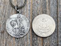 Sterling Silver Latin St Martin of Tours Medal Pendant Necklace, Antique Replica, Sanctus Martinus Turonensis Bishop of Tours, by Penin Lyon