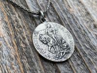 Sterling Silver Latin St Martin of Tours Medal Pendant Necklace, Antique Replica, Sanctus Martinus Turonensis Bishop of Tours, by Penin Lyon