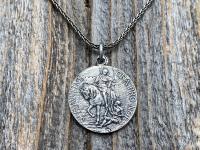 Sterling Silver Latin St Martin of Tours Medal Pendant Necklace, Antique Replica, Sanctus Martinus Turonensis Bishop of Tours, by Penin Lyon