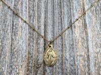Antiqued Gold Miraculous Medal Pendant on Satellite Chain Necklace, French Antique Replica Medallion, Signed by French Artist Ferdinand PY