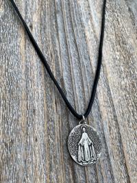 Antiqued Pewter Large French Miraculous Medal, Antique Replica, Pendant Necklace, By artists PCH & JB, Miraculous Medallion from France MM1