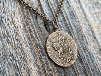 Bronze Latin St Martin of Tours Medal Pendant Necklace, French Antique Replica, Sanctus Martinus Turonensis Bishop of Tours, by Penin Lyon