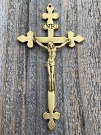 Antique Replica Small French Wall Crucifix, your choice of Antiqued Gold, Antiqued Pewter or Rust Brown, Rare 4 inch Crucifix from France