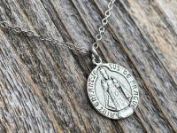 Silver The Infant Jesus of Prague Medal Pendant on Necklace, Antique Replica Signed by Charl, Saint Enfant Jesus De Prague, French Medallion