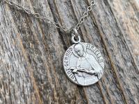 Silver St Gerard Majella Medal Pendant on Necklace, By French Artist Charl, Antique Replica Medallion, Saint of Expectant Mothers Fertility