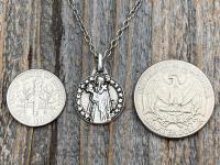 Small Silver St Thérèse of Lisieux Medal Pendant on Necklace, Antique Replica of Rare St Theresa of the Child Jesus Medallion by Artist PY