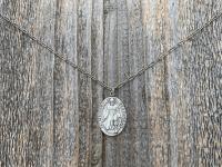 Silver St Peregrine Laziosi Medal Pendant on Paperclip Necklace, Antique Replica, Saint of Cancer, Saint Peregrinus Pellegrino, Pray for Me