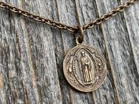 Bronze Small French St Benedict Medal Pendant and Necklace, Antique Replica, Crux Sancti Patris Benedicti, Holy Father Saint Benedict Charm