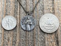 Fertility Saint Colette of Corbie Sterling Silver Medal and Necklace, By French Artist Tricard, Antique Replica, Patron Saint of Fertility