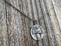 Fertility Saint Colette of Corbie Sterling Silver Medal and Necklace, By French Artist Tricard, Antique Replica, Patron Saint of Fertility