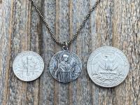 Sterling Silver St Charles Borromeo Medal and Necklace, By French Artist Tricard, Antique Replica, Patron Saint of Stomach Ailments Dieting