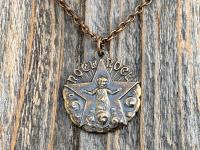 Bronze Christmas Noel Noel Pendant and Necklace, Antique Replica of a Rare French Medallion, Baby Jesus with a Radiant Star, from France