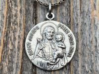 Sterling Silver Saint Joseph French Medal Pendant on Necklace, Antique Replica Medallion, Oratoire St. Joseph, Mont Royal, Montreal Quebec