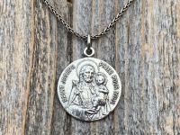 Sterling Silver Saint Joseph French Medal Pendant on Necklace, Antique Replica Medallion, Oratoire St. Joseph, Mont Royal, Montreal Quebec