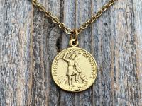 Antiqued Gold St Michael French Medal on Necklace, Antique Replica, Saint Michael the Archangel, St Michel Pendant, Protection against Satan