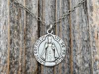 Silver The Infant Jesus of Prague Medal Pendant on Necklace, Antique Replica Signed by Charl, Saint Enfant Jesus De Prague, French Medallion