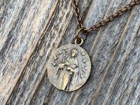 Fertility Saint Colette of Corbie Bronze Medal and Necklace, By French Artist Tricard, Antique Replica, Patron Saint of Fertility Pendant