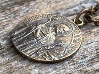 Bronze St Charles Borromeo Medal and Necklace, By French Artist Tricard, Antique Replica, Patron Saint of Stomach Ailments, Weight Loss
