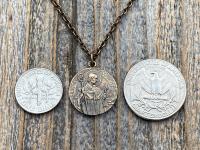 Bronze St Charles Borromeo Medal and Necklace, By French Artist Tricard, Antique Replica, Patron Saint of Stomach Ailments, Weight Loss