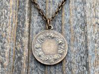 Bronze St Charles Borromeo Medal and Necklace, By French Artist Tricard, Antique Replica, Patron Saint of Stomach Ailments, Weight Loss