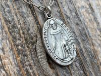 Silver St Peregrine Laziosi Medal Pendant on Paperclip Necklace, Antique Replica, Saint of Cancer, Saint Peregrinus Pellegrino, Pray for Me