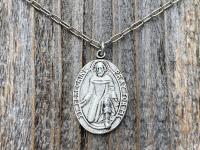 Silver St Peregrine Laziosi Medal Pendant on Paperclip Necklace, Antique Replica, Saint of Cancer, Saint Peregrinus Pellegrino, Pray for Me