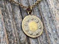 Fertility Saint Colette of Corbie Antiqued Gold Medallion and Necklace, By French Artist Tricard, Antique Replica, Patron Saint of Fertility