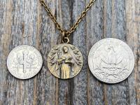 Fertility Saint Colette of Corbie Antiqued Gold Medallion and Necklace, By French Artist Tricard, Antique Replica, Patron Saint of Fertility