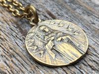 Fertility Saint Colette of Corbie Antiqued Gold Medallion and Necklace, By French Artist Tricard, Antique Replica, Patron Saint of Fertility