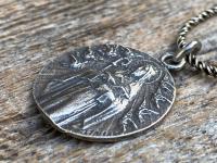 Fertility Saint Colette of Corbie Sterling Silver Medal and Necklace, By French Artist Tricard, Antique Replica, Patron Saint of Fertility