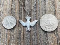 Silver Holy Spirit Dove Pendant and Necklace, Antique Replica of French Holy Spirit Charm, Descending Dove Medallion from France, Holy Ghost