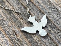 Silver Holy Spirit Dove Pendant and Necklace, Antique Replica of French Holy Spirit Charm, Descending Dove Medallion from France, Holy Ghost