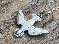 Silver Holy Spirit Dove Pendant and Necklace, Antique Replica of French Holy Spirit Charm, Descending Dove Medallion from France, Holy Ghost