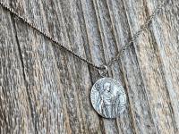 Sterling Silver St Charles Borromeo Medal and Necklace, By French Artist Tricard, Antique Replica, Patron Saint of Stomach Ailments Dieting