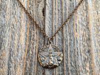 Bronze Christmas Noel Noel Pendant and Necklace, Antique Replica of a Rare French Medallion, Baby Jesus with a Radiant Star, from France