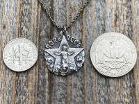 Sterling Silver Christmas Noel Noel Pendant and Necklace, Antique Replica of a Rare French Medallion, Baby Jesus with a Radiant Star, France