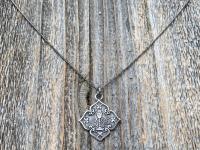 Sterling Silver Holy Eucharist Diamond Shaped Pendant Medal on Necklace, Antique Replica of a Rare French Catholic Medallion, Holy Communion