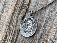 Sterling Silver St Anthony of Padua Medallion & Necklace, Antique Replica of Rare French Latin Medal, Two-Sided Pendant St Francis of Assisi