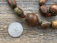 Palm Cross Large Rosary, with Bronze Christ Medallion, Antique Replica Bronze Beads & Cherry Creek Jasper Nugget Gemstones, One of a Kind