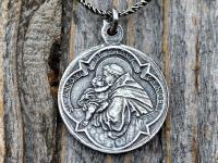 Sterling Silver St Anthony of Padua Medallion & Necklace, Antique Replica of Rare French Latin Medal, Two-Sided Pendant St Francis of Assisi