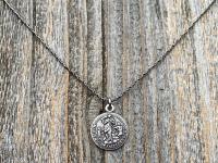 Sterling Silver Our Lady Untier of Knots Medallion on Necklace, Antique Replica of French Our Lady Undoer of Knots Marian Devotion Pendant