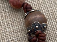 Walnut ByRon Palm Cross with Face of Christ Medallion Large Rosary, with Bronze Antique Replica Beads & Red Cherry Creek Jasper Gemstones